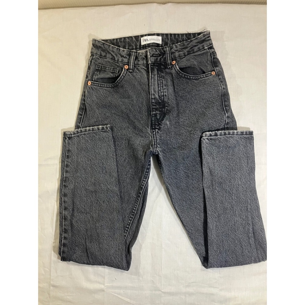 Zara Join Life High Rise Straight Leg Jeans Acid Wash Black Gray Size 0 24W